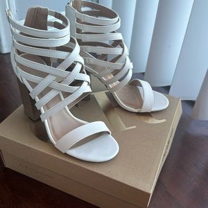 White and Wood Block Heels